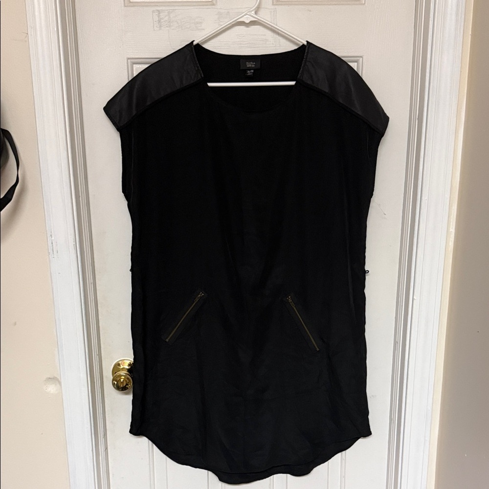 Black Women's Dress with  Faux Leather Accents